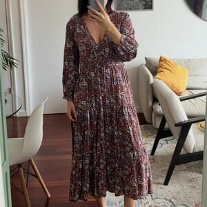 Madewell Challis Wrap Midi Dress in Woodland Floral V-neck size XS 100% viscose